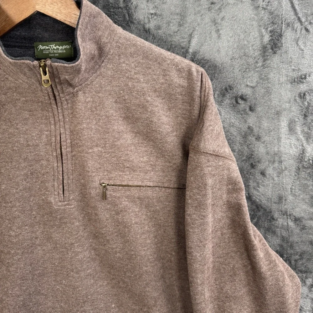 Norman Thompson XL Quarter Zip Pullover Sweater Brown Mock Neck Cotton Blend